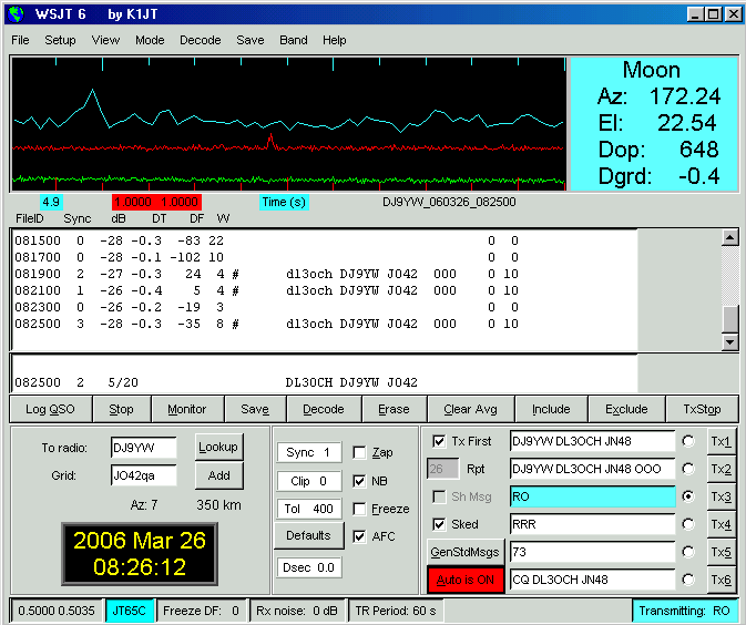 JT65 screenshot QSO DL3OCH - DJ9YW