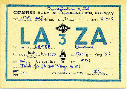 QSL LA3ZA 1949