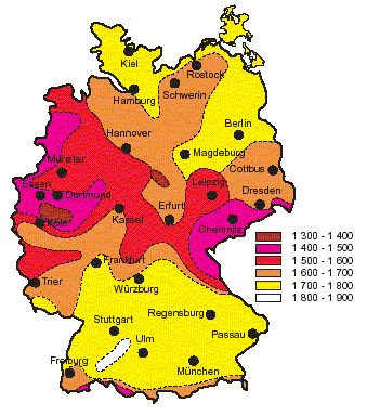 Durchschnittliche Sonnenscheindauer in Stunden pro Jahr