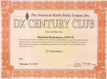 DJ9YWs 23 cm DXCC #2, DL #1