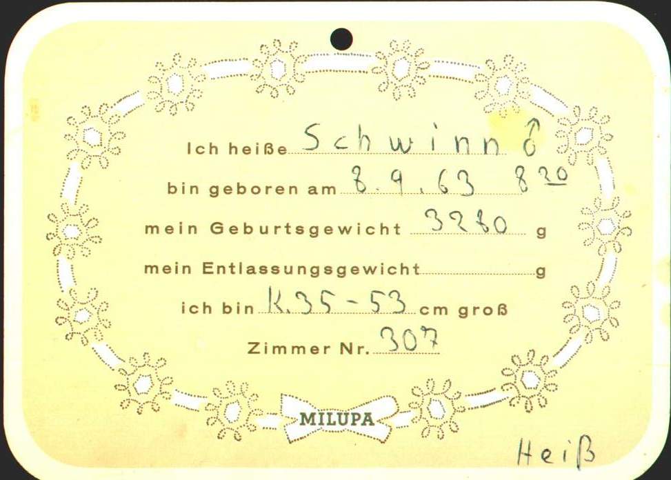 08.09.1963, 8:20 Uhr, endlich bin ich da